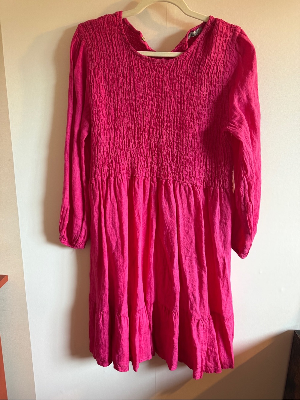 Elena Baldi Italy Pink Linen Smocked Tunic Dress L